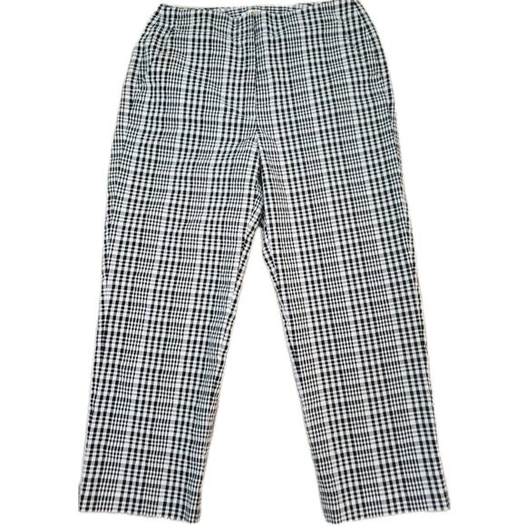 Talbots ~Woman Size 6~ White/Brown Plated Print Stretch Cotton Blend Pants Crop. - Picture 6 of 12